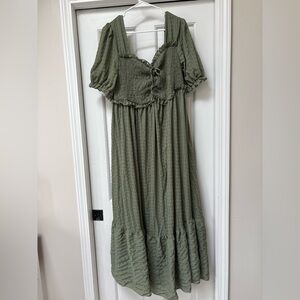 Green Smocked Maxi Dress